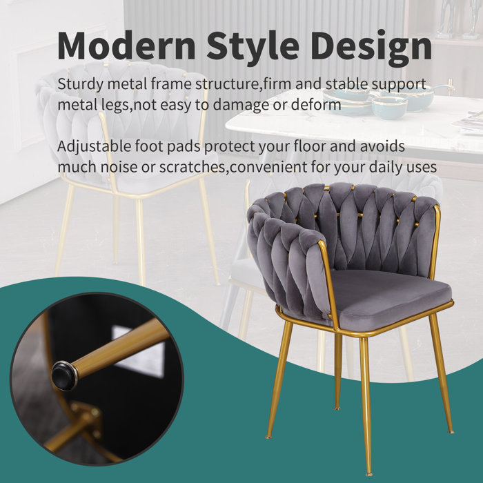 Mercer41 Kwaku Kitchen Dining Chairs Velvet Upholstered Arm Chair with